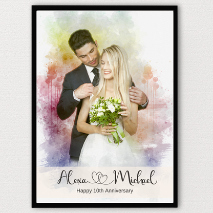 Newly married Watercolor Couple Portrait Frame Photo Paper