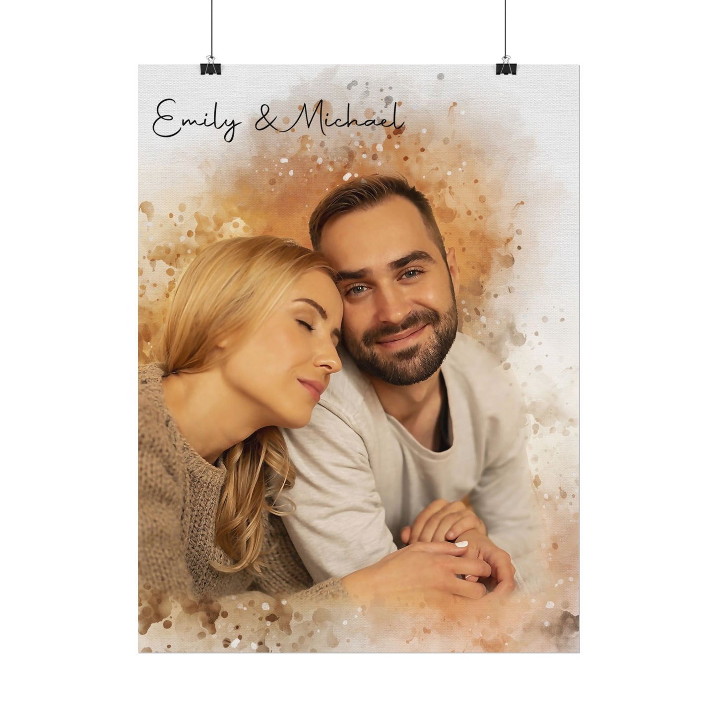 Affiche imprimée | Portrait à l'aquarelle pour couple sur papier Affiche imprimée 