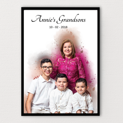 Personalized Family Watercolor Portrait Framed Photo Paper