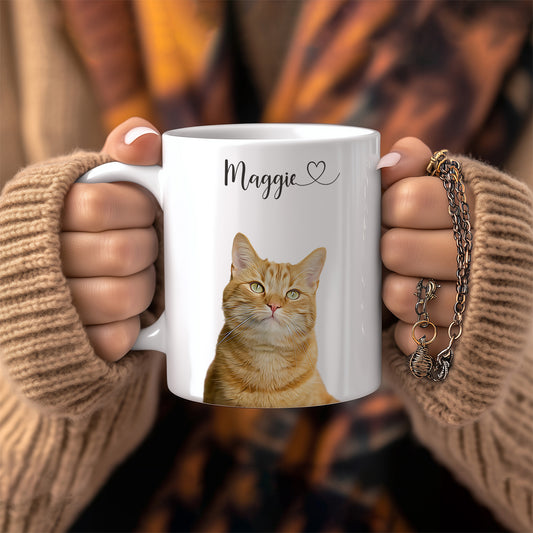 Tasses blanches | Tasse à café personnalisée avec portrait d'animal peint à l'huile – Portraits personnalisés pour les amoureux des animaux