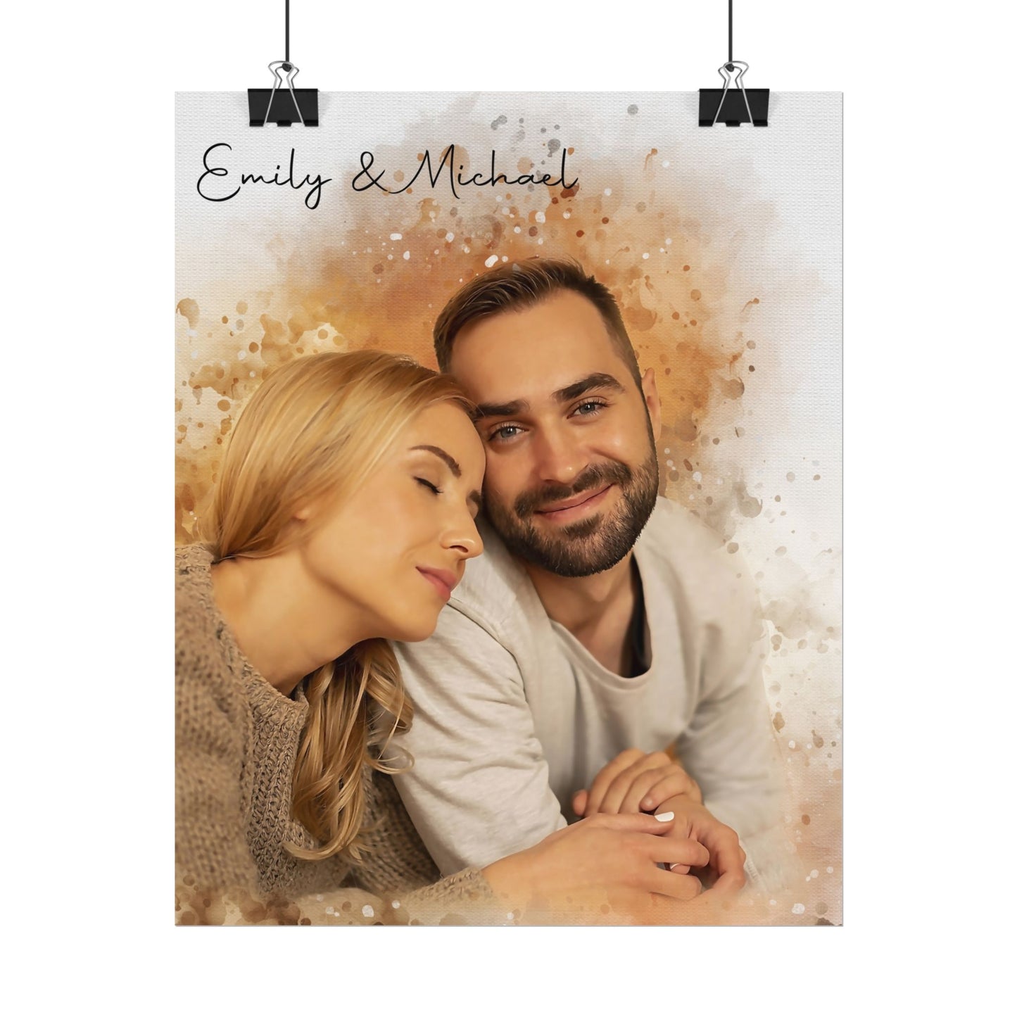 Affiche imprimée | Portrait à l'aquarelle pour couple sur papier Affiche imprimée 