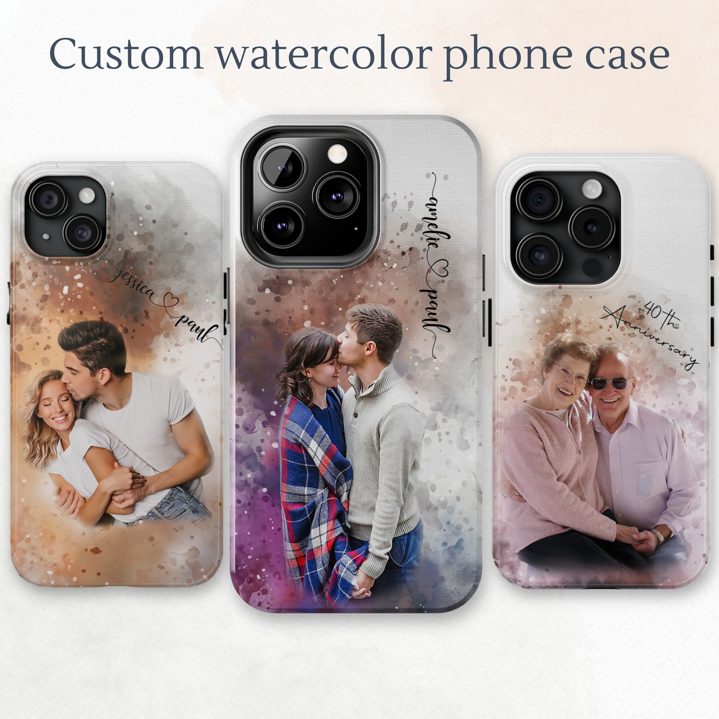 Personalized Watercolor Phone Case With Photos For Couples or Friend Gifts