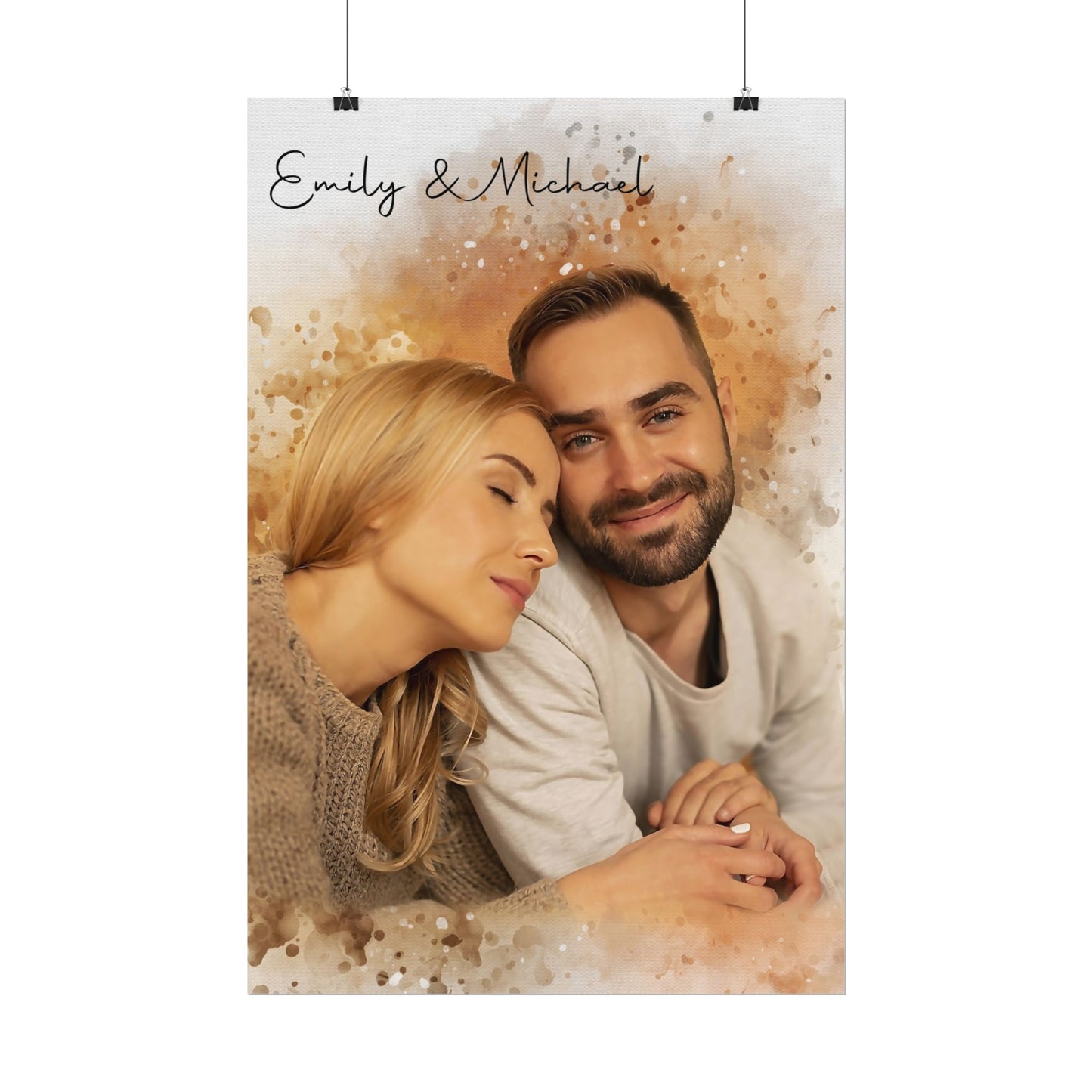 Print Poster | Watercolor Portrait For Couple On Paper Print Poster