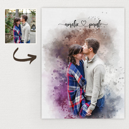 Print Poster | Watercolor Portrait For Couple On Paper Print Poster