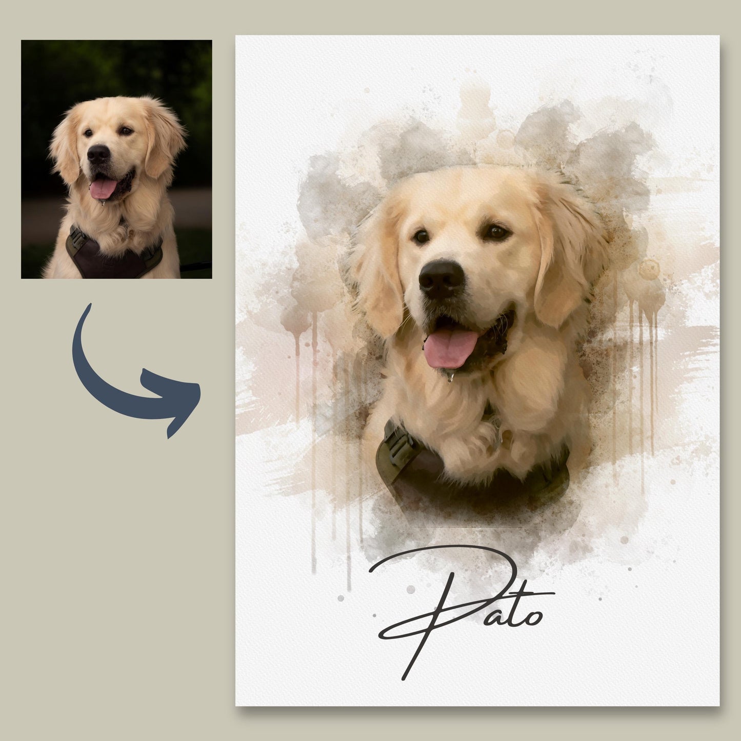 Custom Digital Watercolor Pet Portraits From  Photo