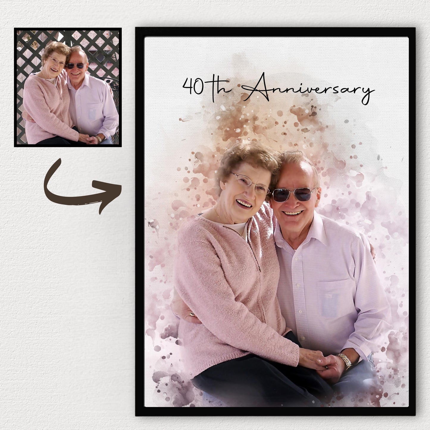 Custom Watercolor Portrait For Couples, Gift Anniversary Canvas For Your Love Ones