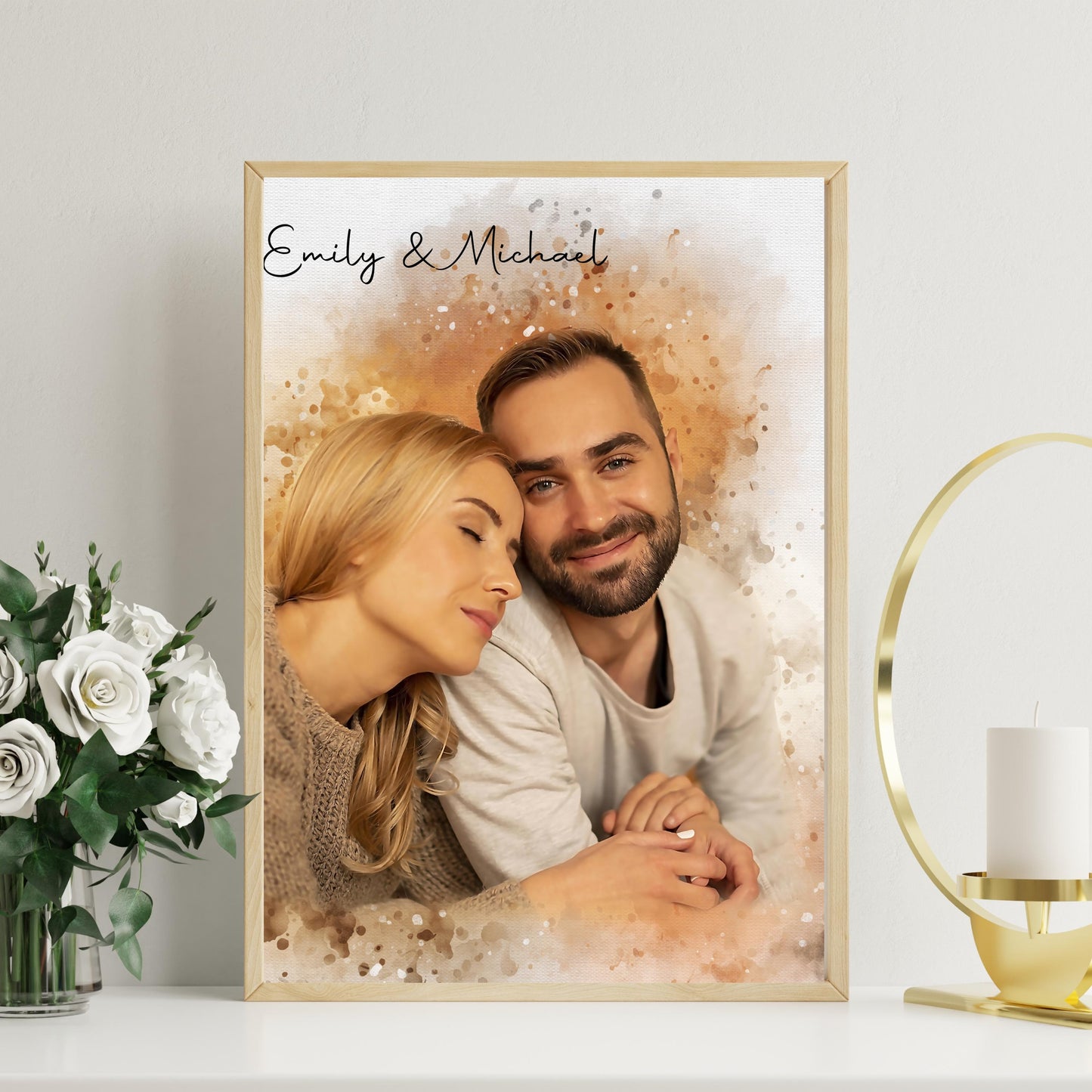 Custom Watercolor Portrait For Couples, Gift Anniversary Canvas For Your Love Ones